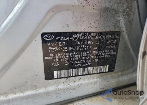 2014 Hyundai Sonata Gls z USA, uszkodzony, nr VIN 5NPEB4AC7EH911419
